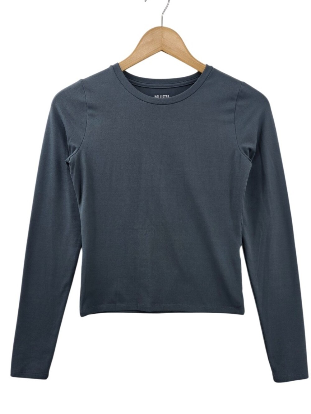 Hollister Slate Blue Long-Sleeve Seamless Shirt Women's Size Small Long Length